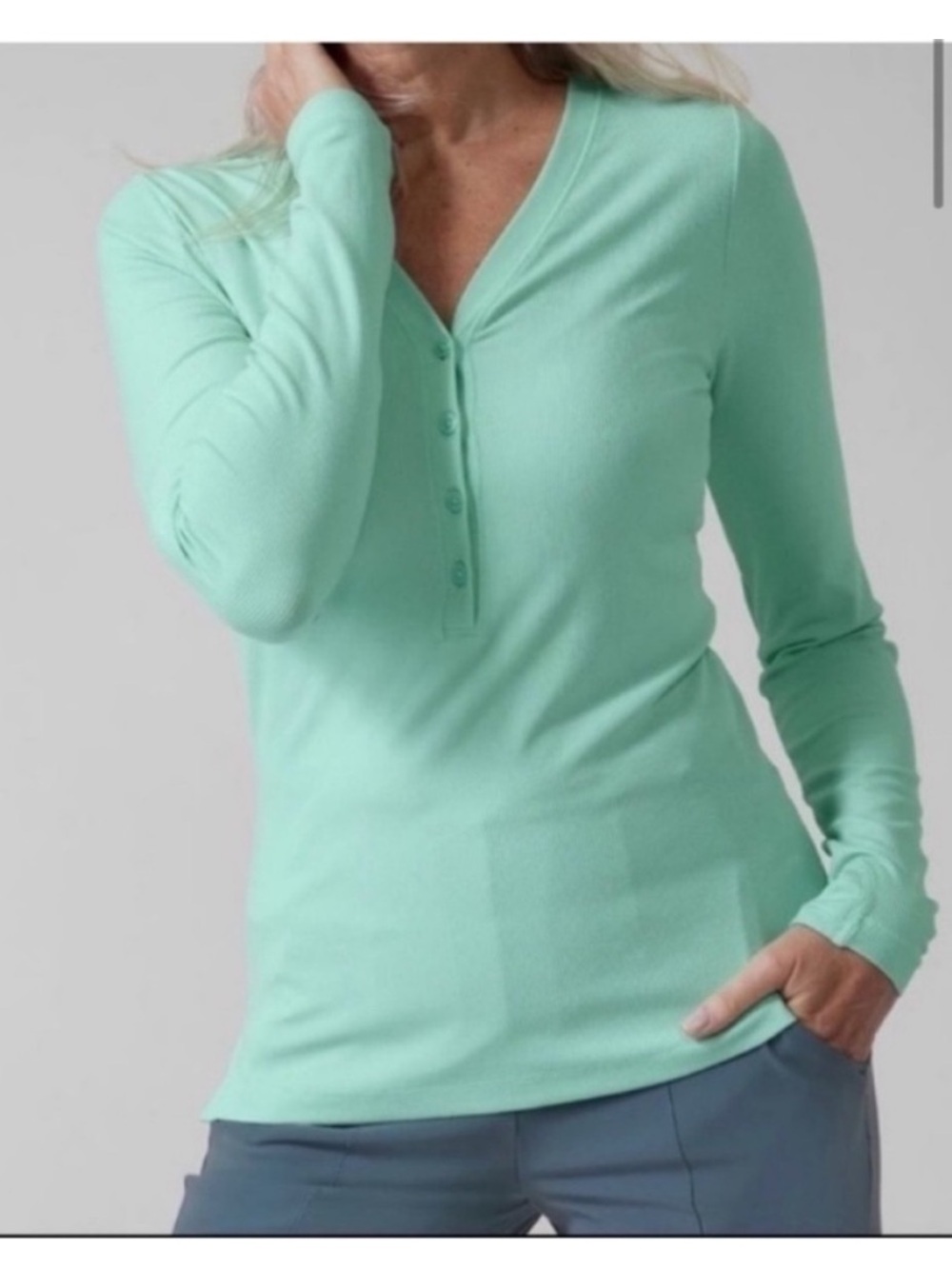 Athleta Uptempo Ribbed Long Sleeve Henley – Mint Green
